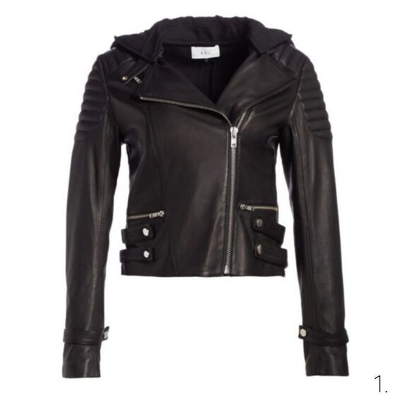 A.L.C. Knight Leather Biker Jacket Hooded Zipper Moto Black - Picture 1 of 14